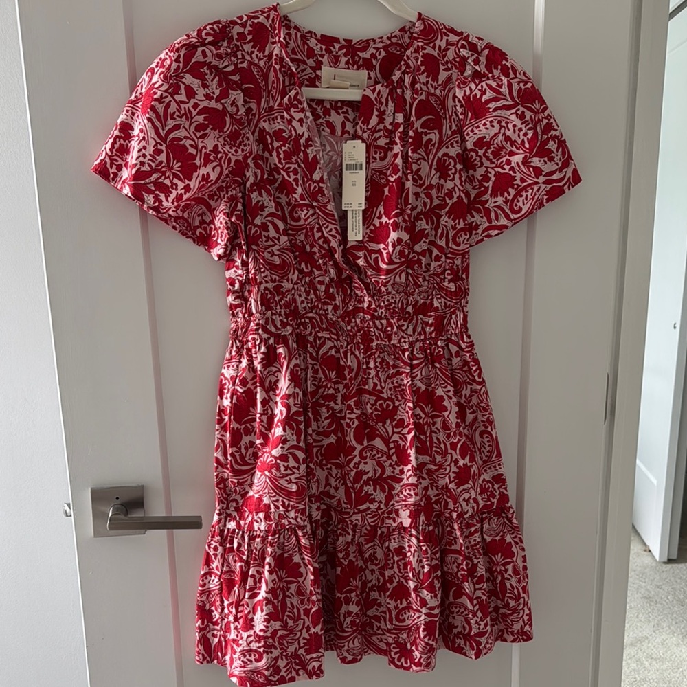 Anthropologie Red and White Patterned Dress